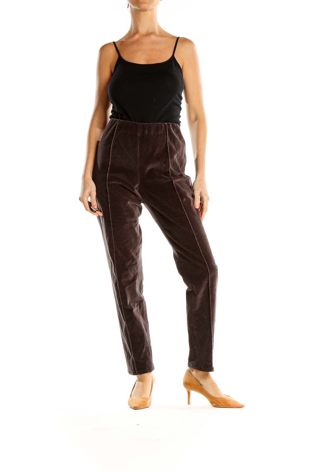 Brown Textured Classic Slim Fit Pants