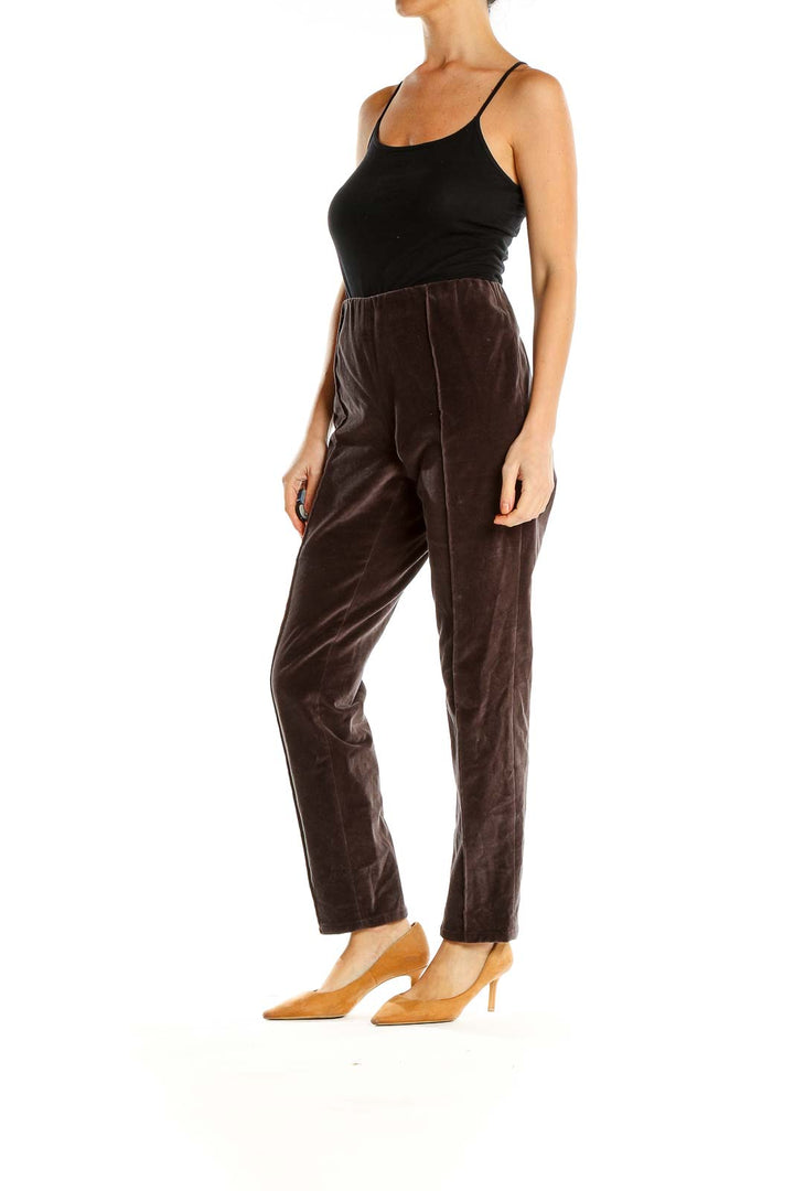 Brown Textured Classic Slim Fit Pants