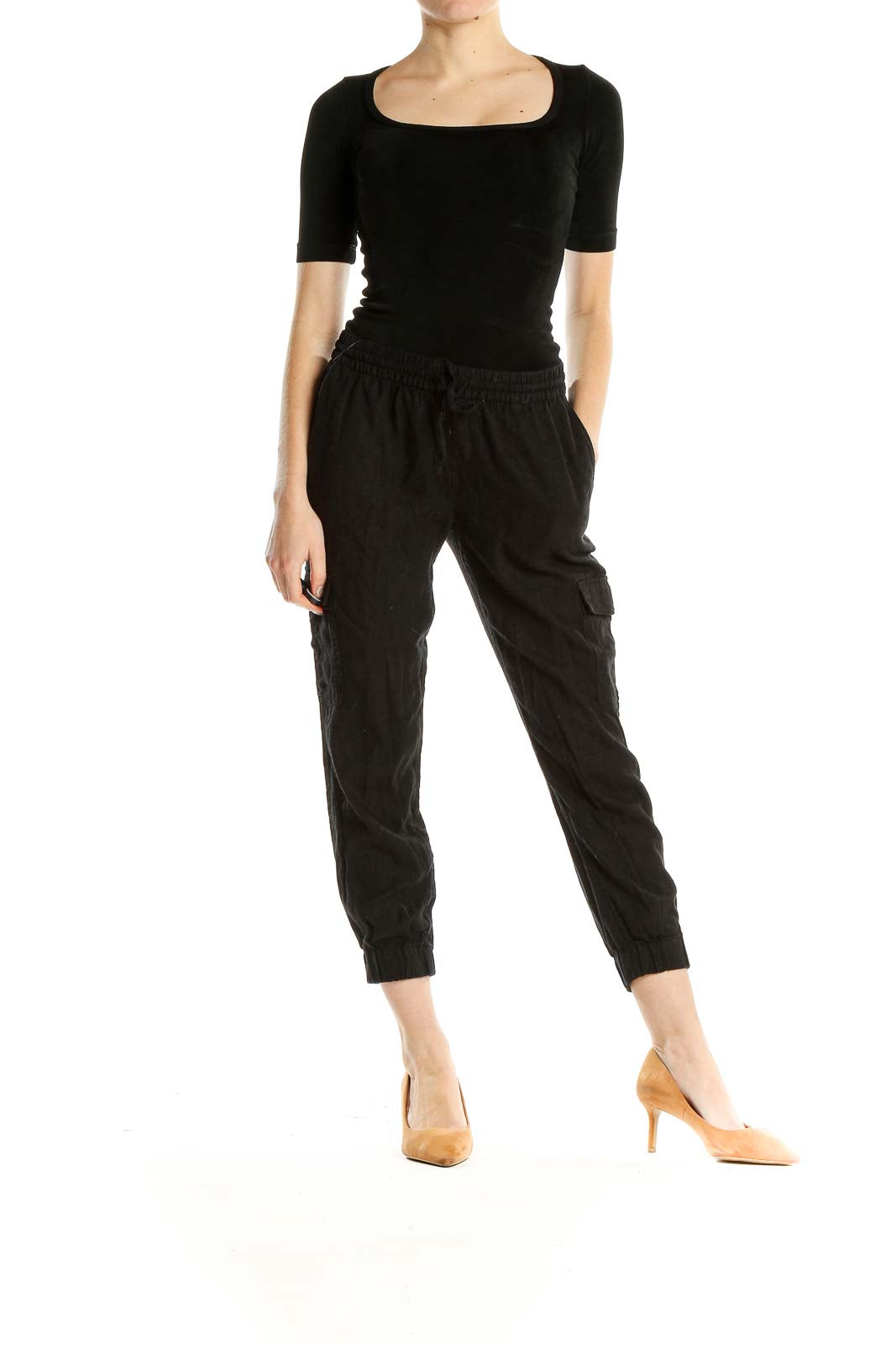 Black Cropped Casual Pants