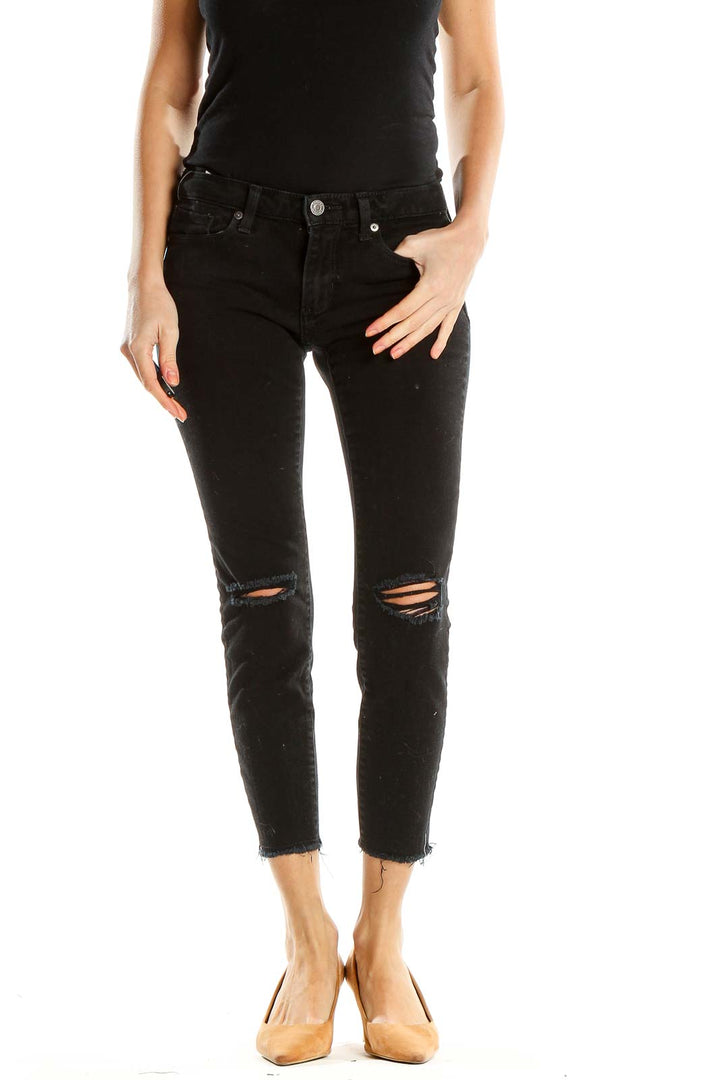 Black Cropped Distressed Skinny Jeans