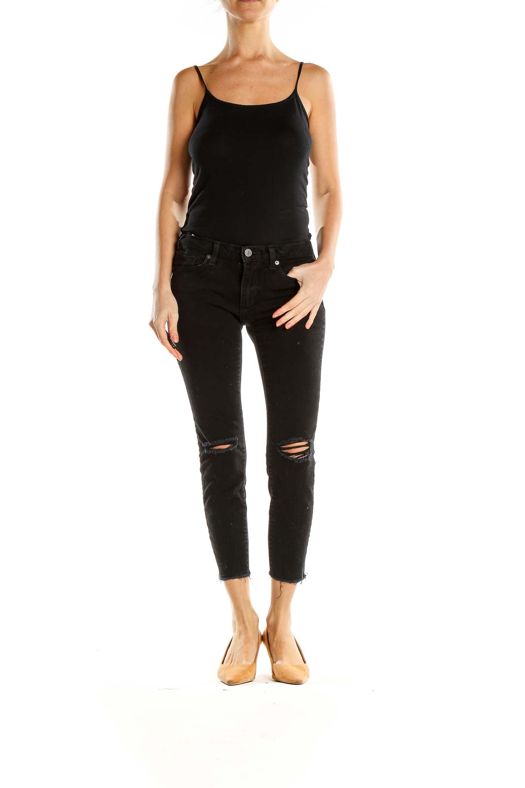 Black Cropped Distressed Skinny Jeans