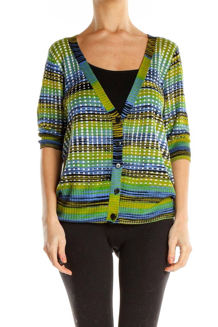 Green Blue Printed Cardigan