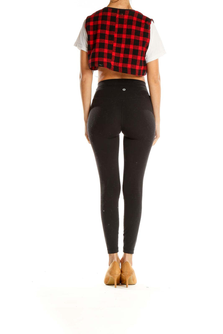 Red Black Graphic Print Cropped Reworked Shirt