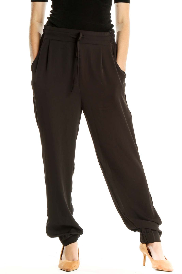 Black Textured Casual Pants