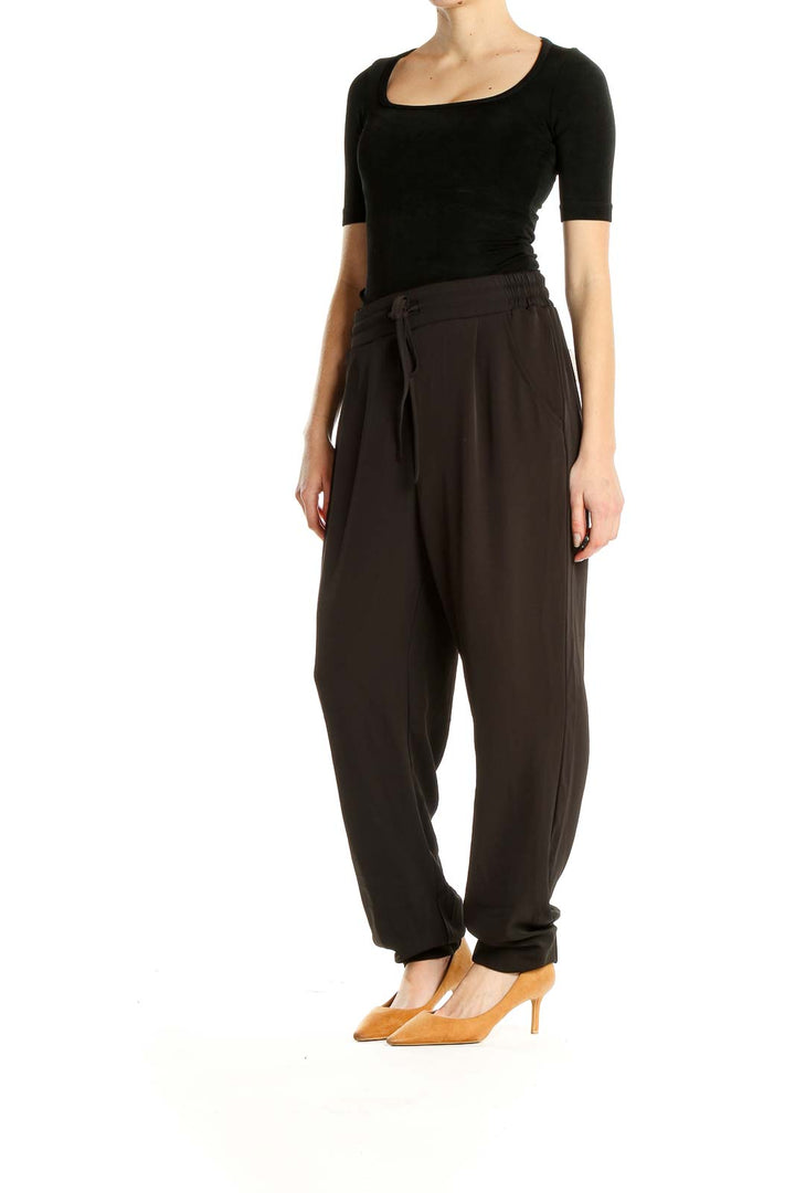 Black Textured Casual Pants