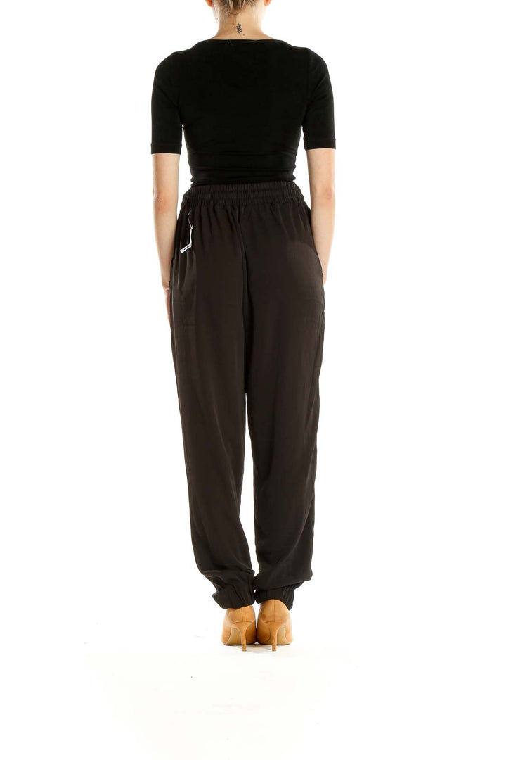 Black Textured Casual Pants