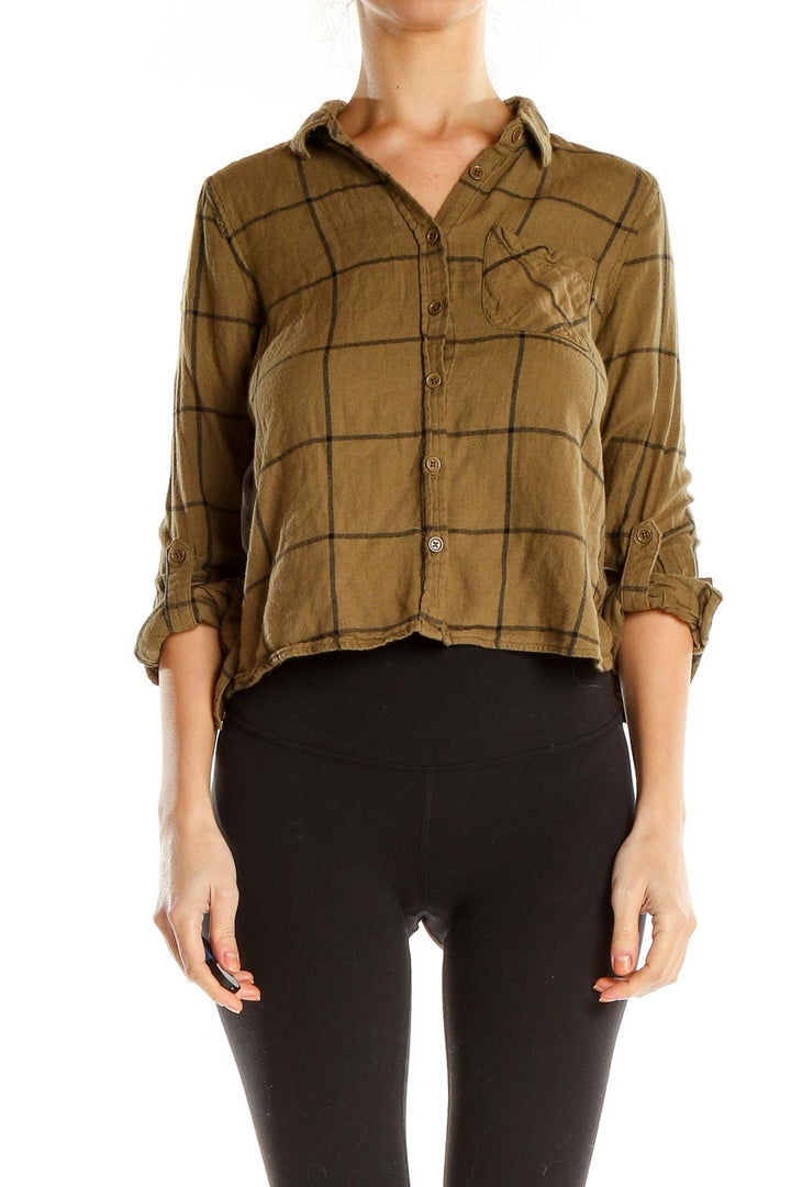 Brown Checkered Casual Top