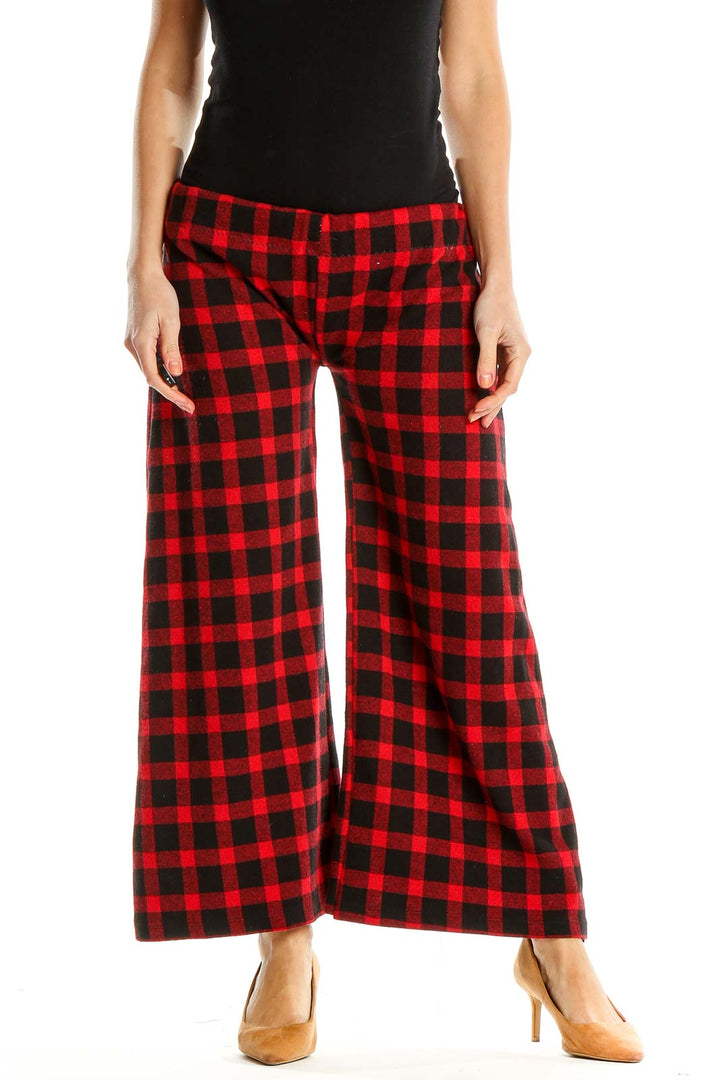 Red Checkered Reworked Wide Leg Pants