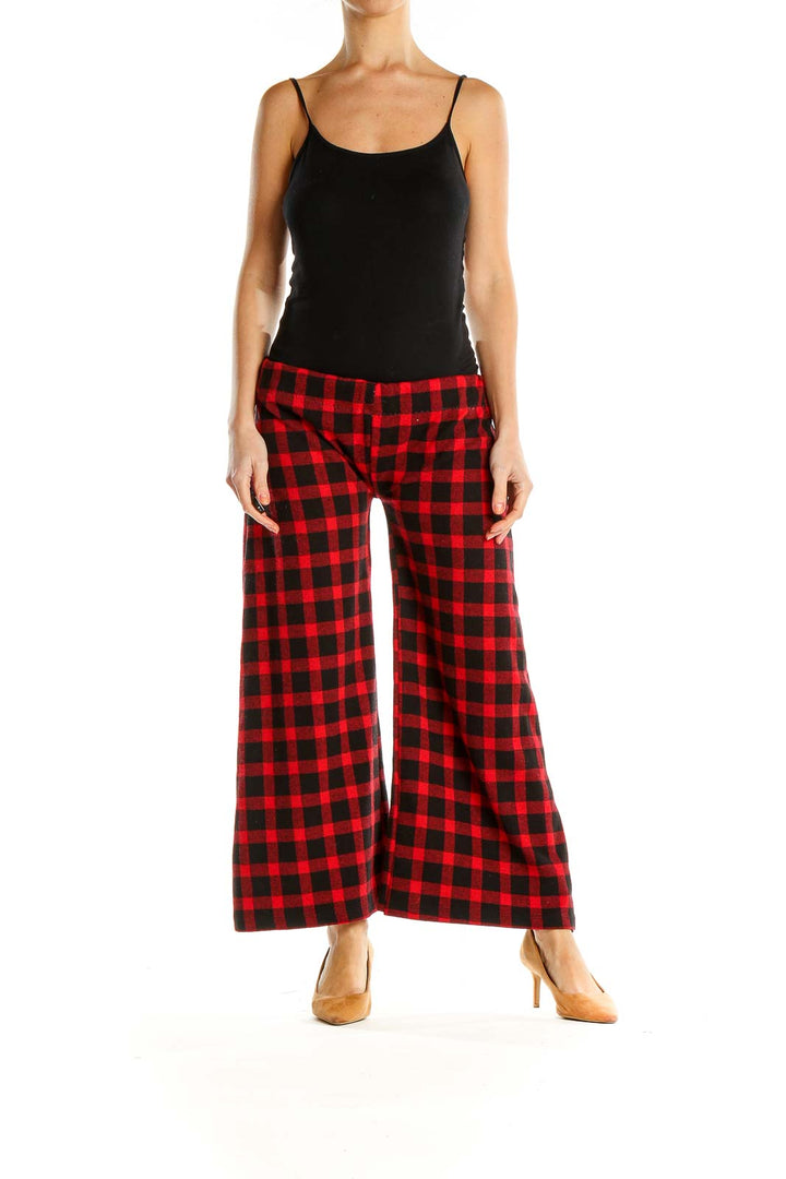 Red Checkered Reworked Wide Leg Pants