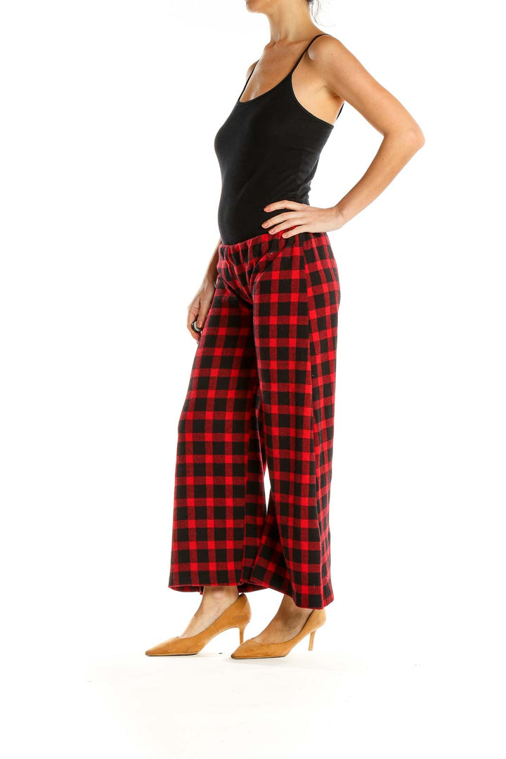 Red Checkered Reworked Wide Leg Pants