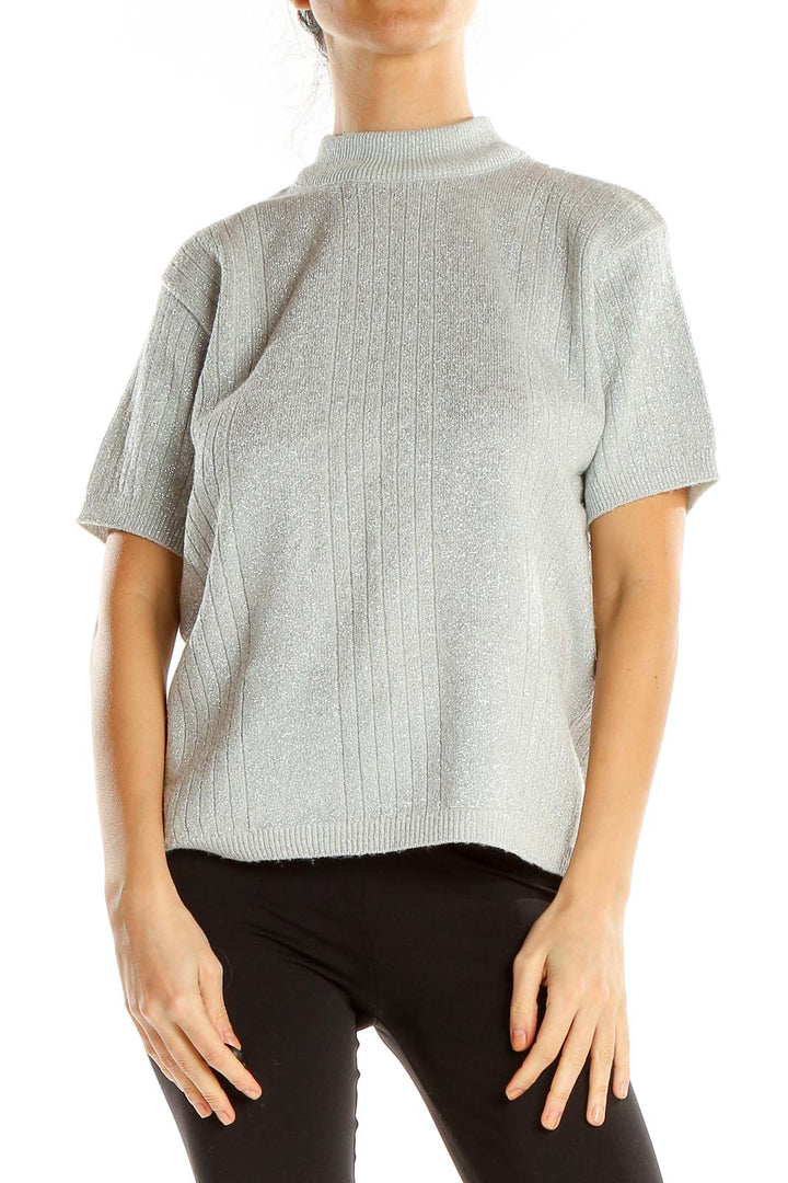 Gray Shimmer Woven Casual Top