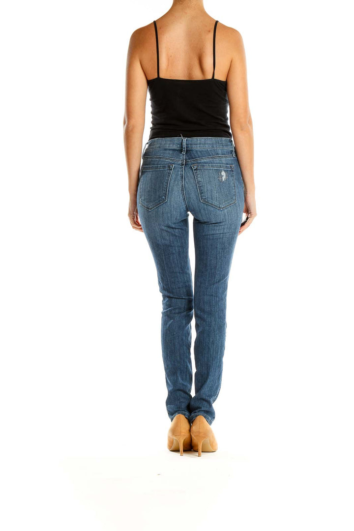 Blue Distressed Straight Leg Jeans