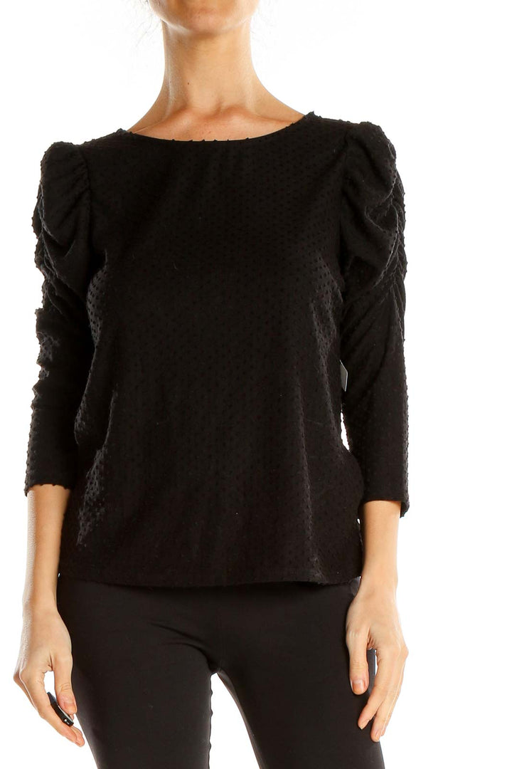 Black Textured Puffy Shoulder Chic Top