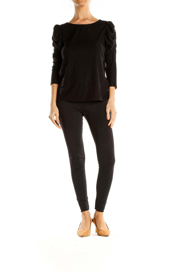 Black Textured Puffy Shoulder Chic Top