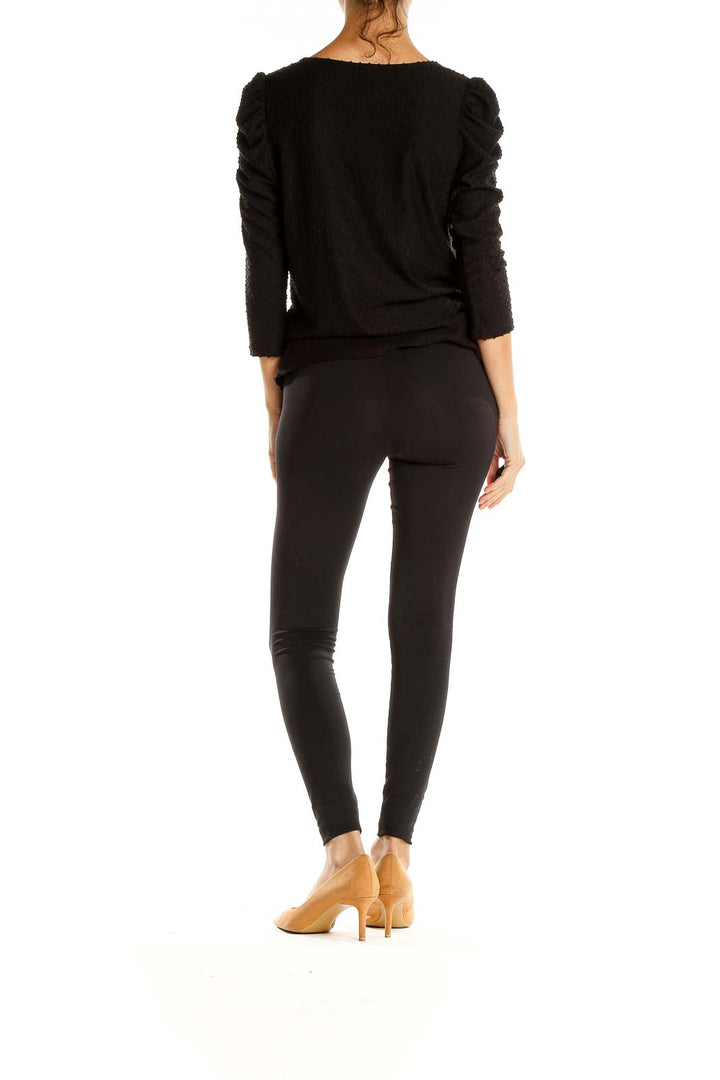 Black Textured Puffy Shoulder Chic Top