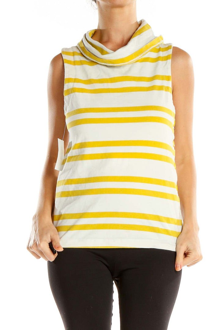 White Yellow Striped Casual Top