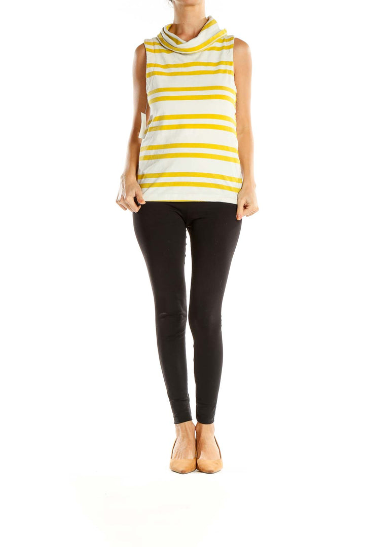 White Yellow Striped Casual Top