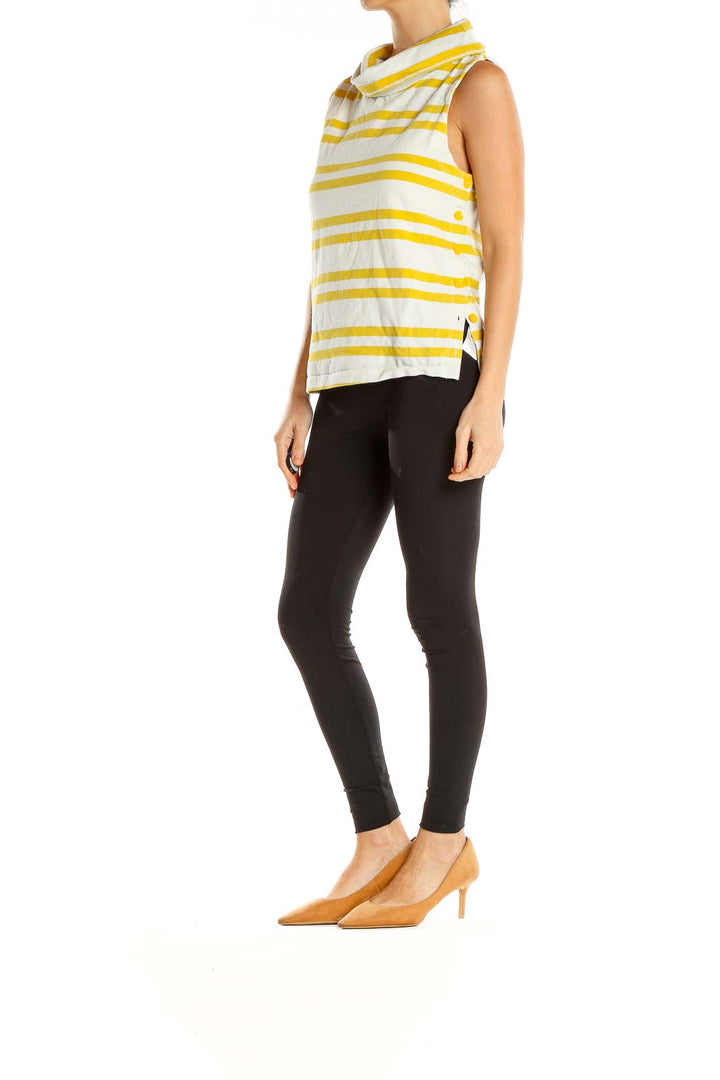 White Yellow Striped Casual Top