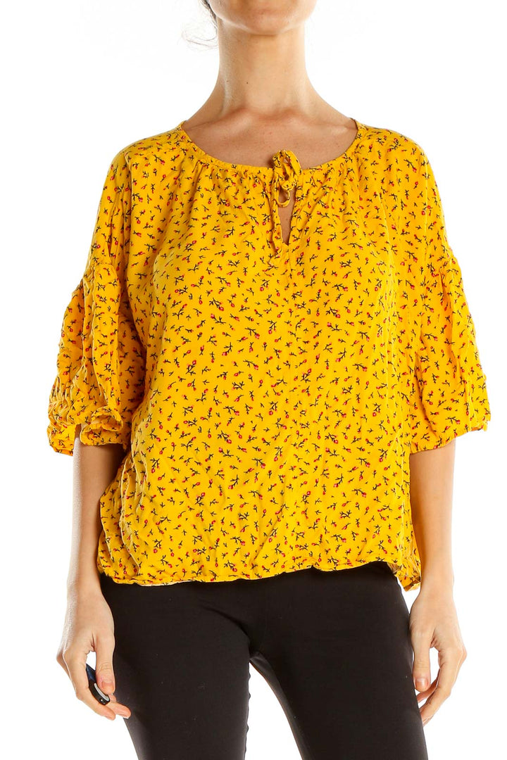 Yellow Floral Print Brunch Top