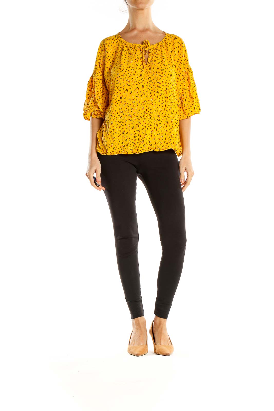 Yellow Floral Print Brunch Top