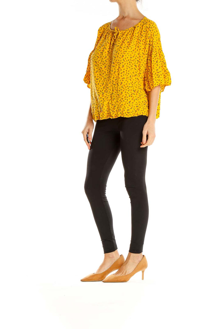 Yellow Floral Print Brunch Top