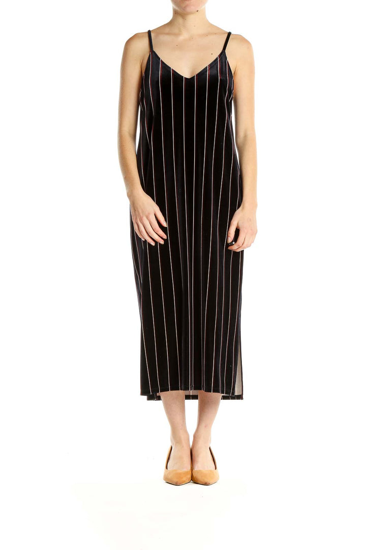 Black Striped Velour Classic Sheath Dress