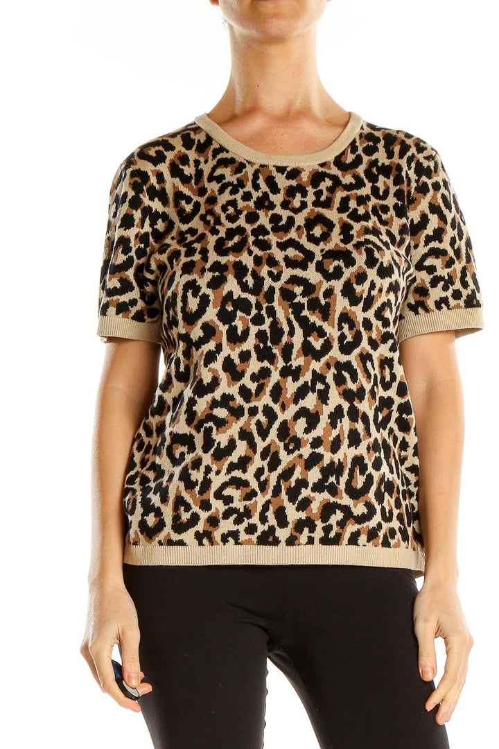 Brown Woven Animal Print Chic Top