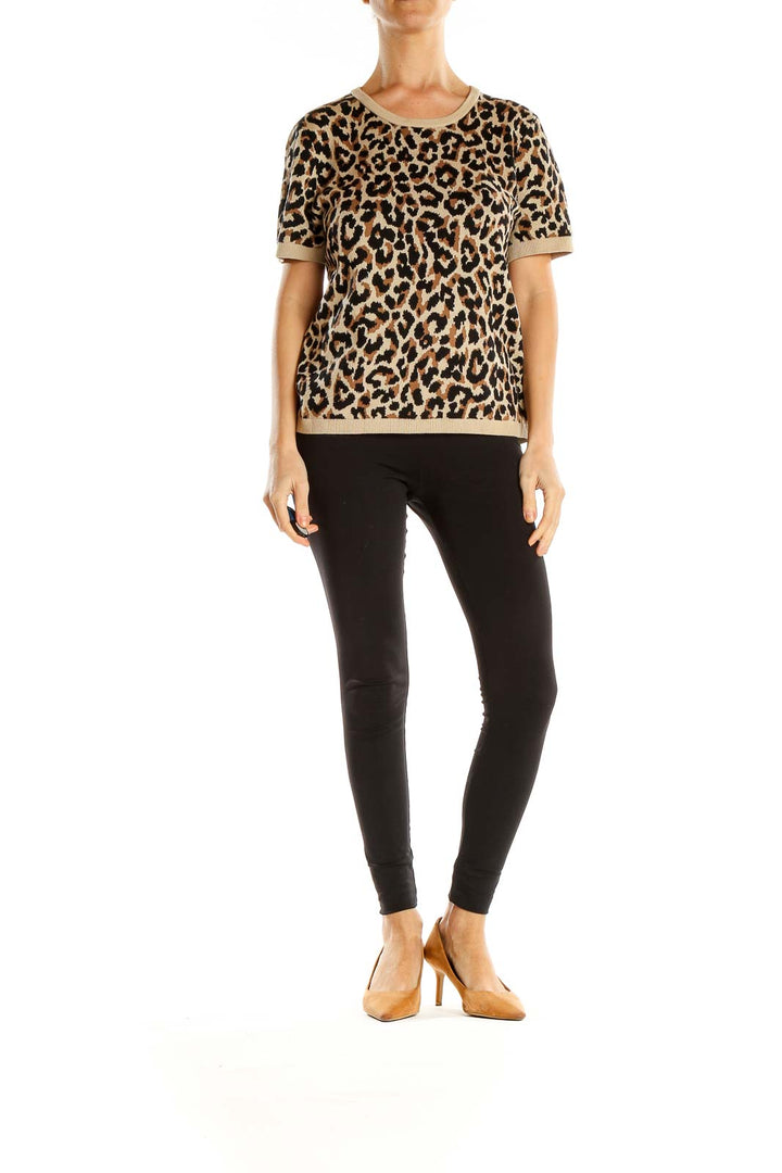 Brown Woven Animal Print Chic Top