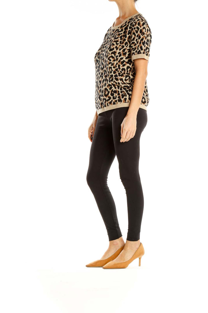 Brown Woven Animal Print Chic Top