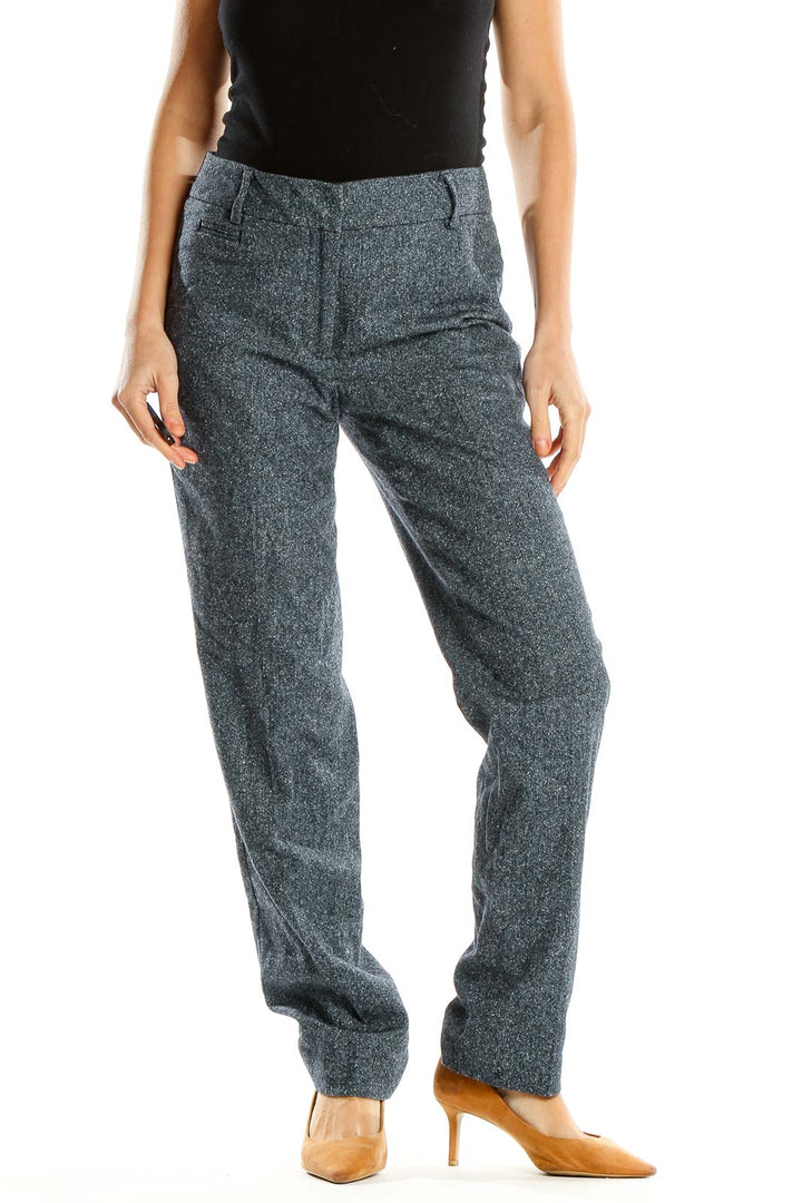 Blue Textured Casual Trousers