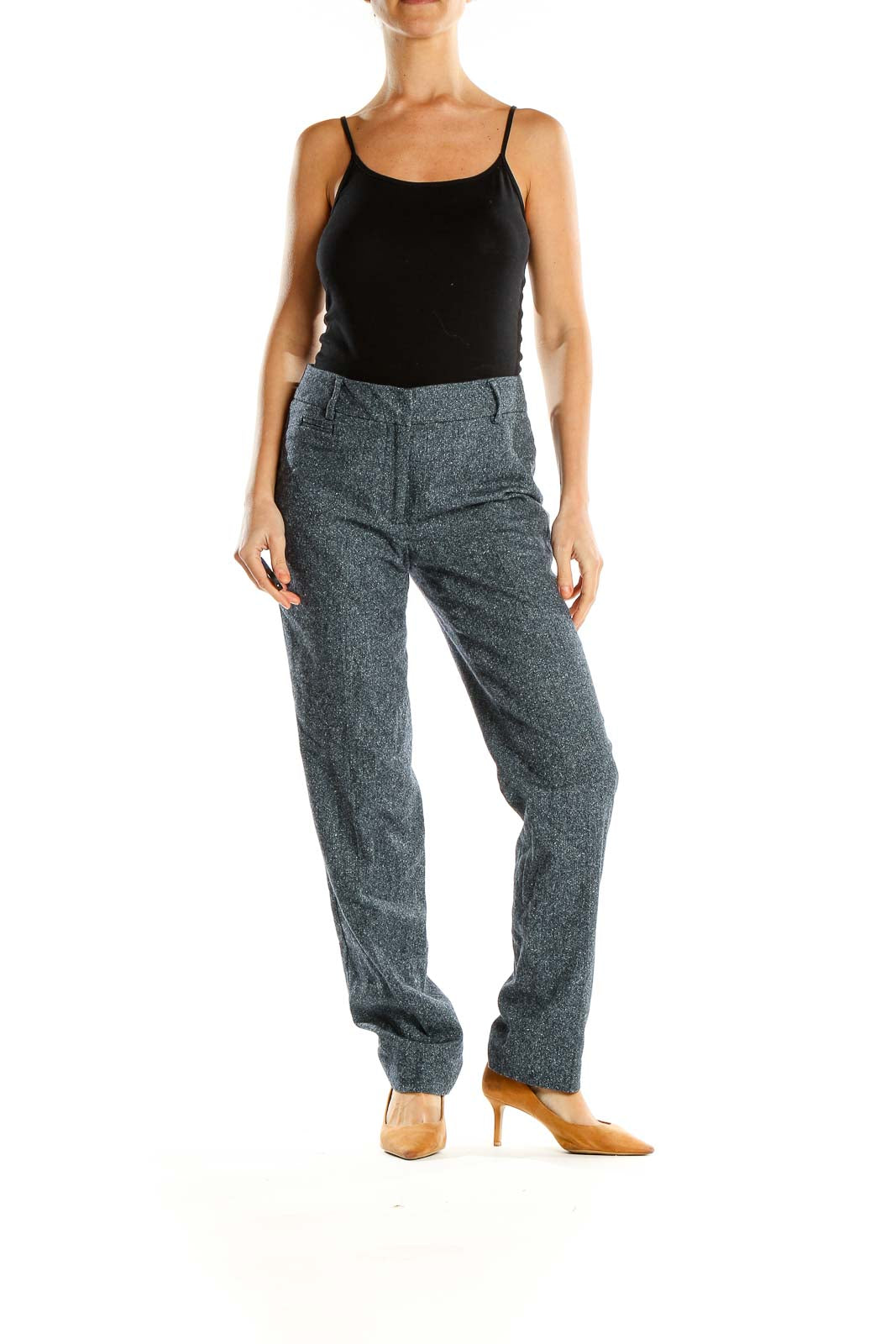 Blue Textured Casual Trousers