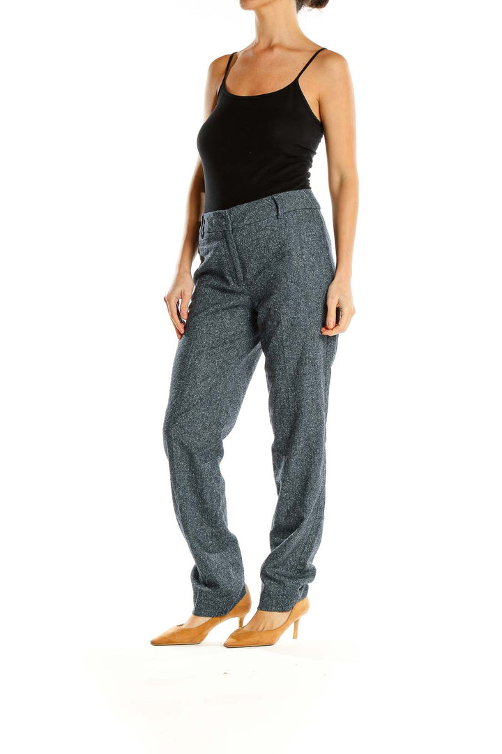 Blue Textured Casual Trousers