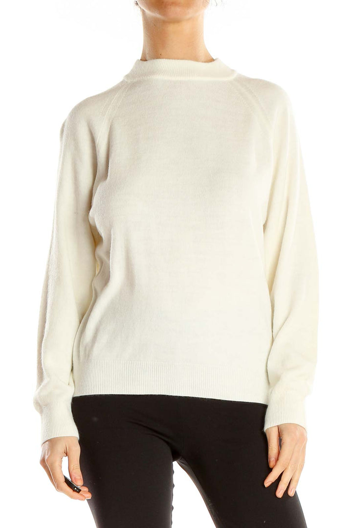 White Mock-Neck Casual Sweater