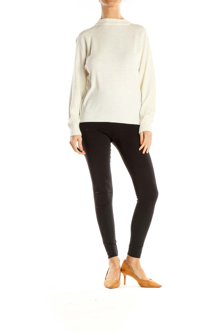 White Mock-Neck Casual Sweater