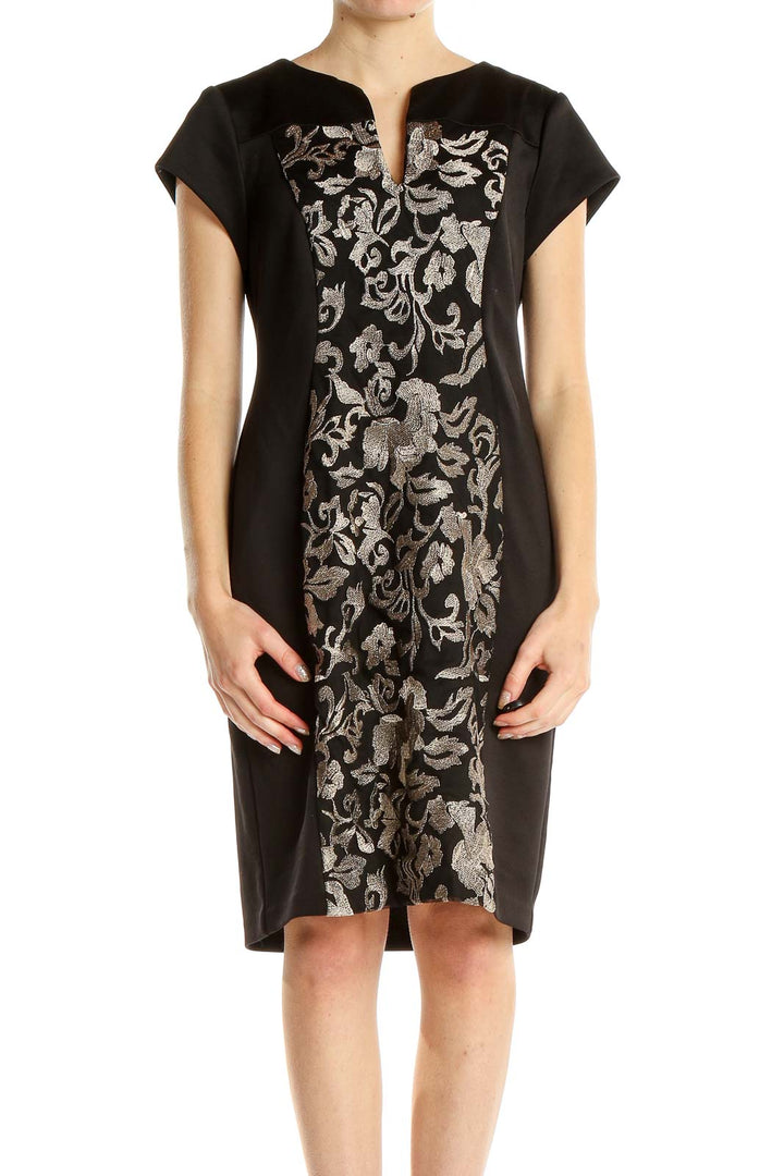 Black Floral Print Retro Sheath Dress