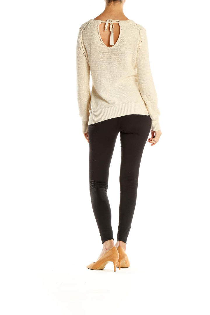 Cream Textured Cable-Knit Chic Sweater