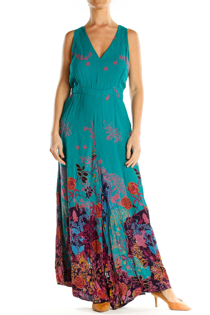 Blue Floral Print Bohemian Column Dress