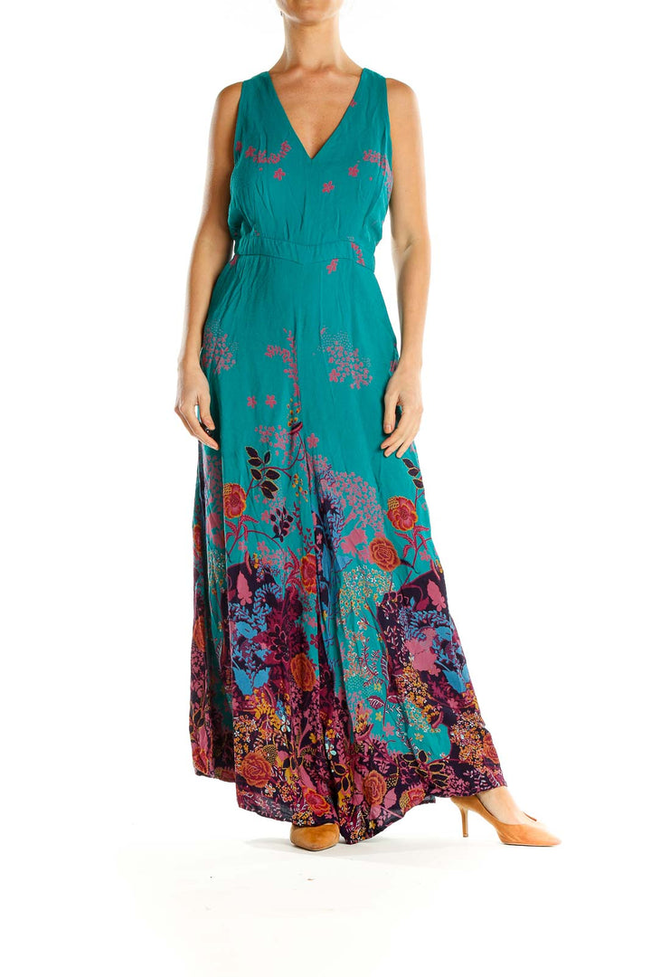 Blue Floral Print Bohemian Column Dress