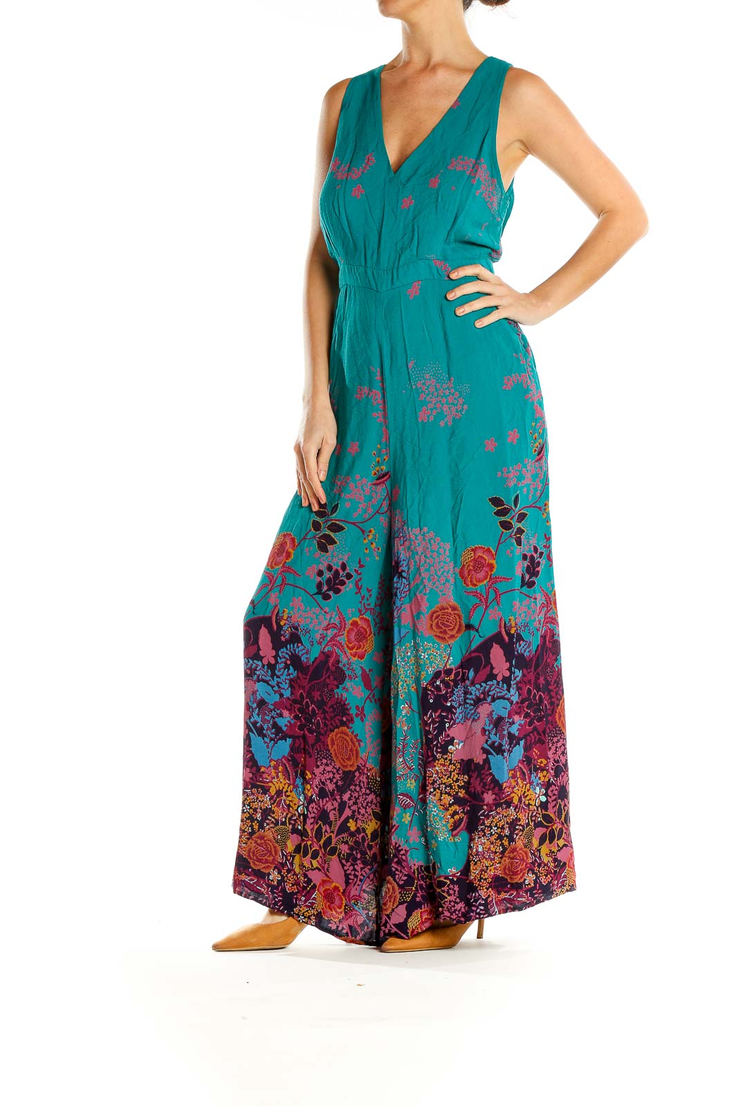 Blue Floral Print Bohemian Column Dress