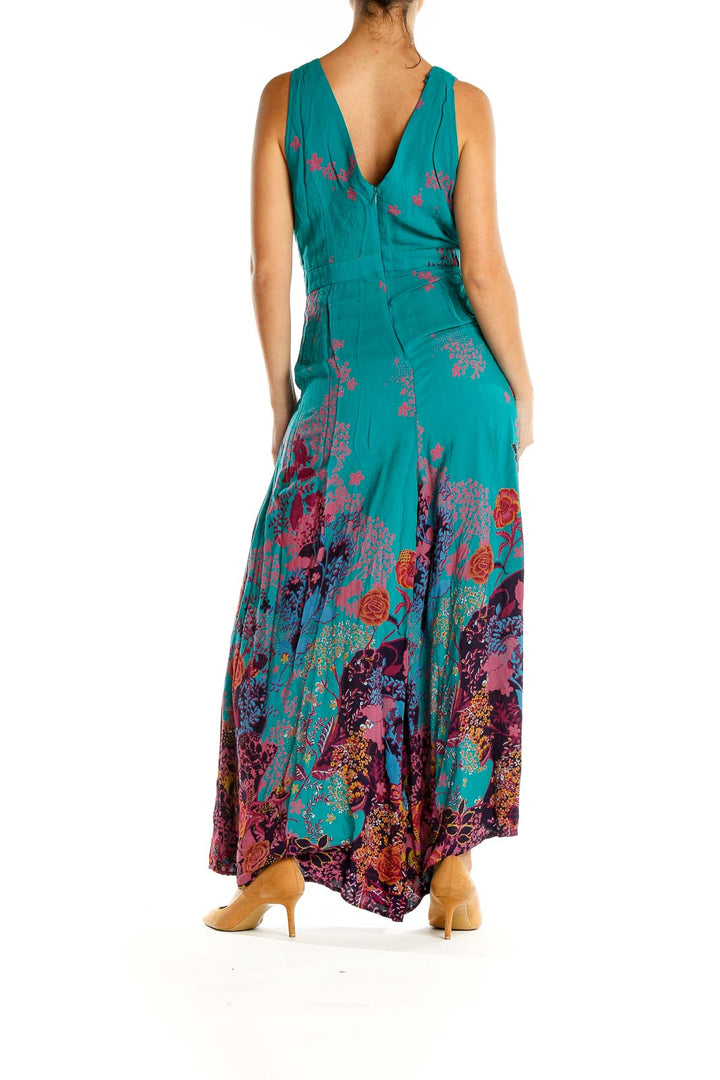 Blue Floral Print Bohemian Column Dress