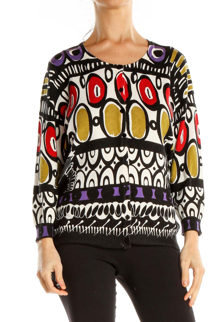 Multicolor Abstract Graphic Print Retro Cardigan