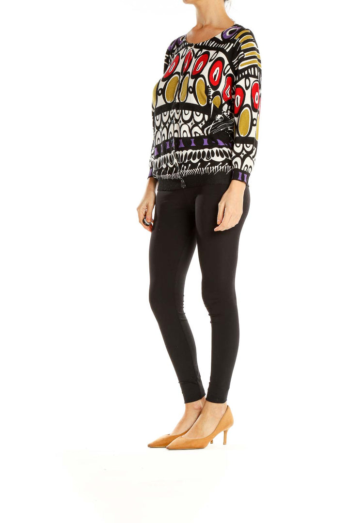 Multicolor Abstract Graphic Print Retro Cardigan