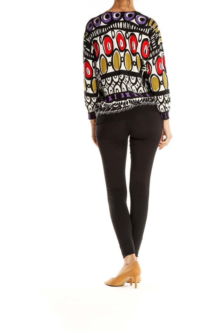 Multicolor Abstract Graphic Print Retro Cardigan