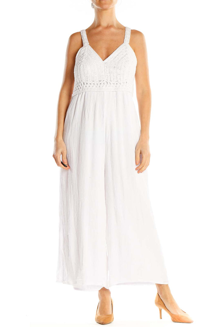 White Crochet Bust Bohemian Jumpsuit