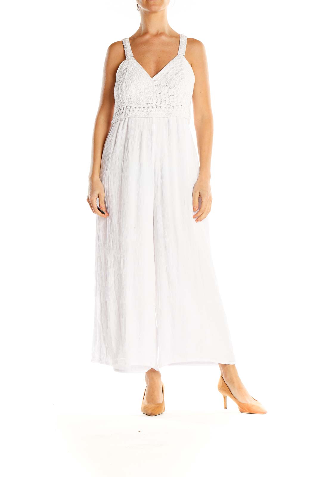 White Crochet Bust Bohemian Jumpsuit