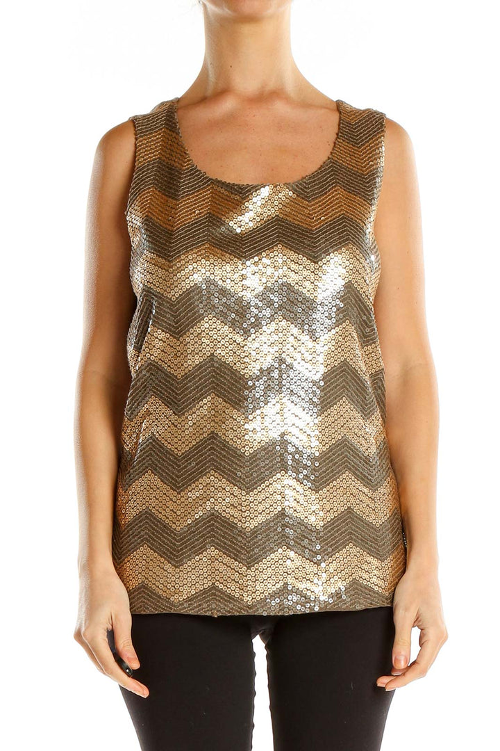 Beige Sequin Chevron Tank Top