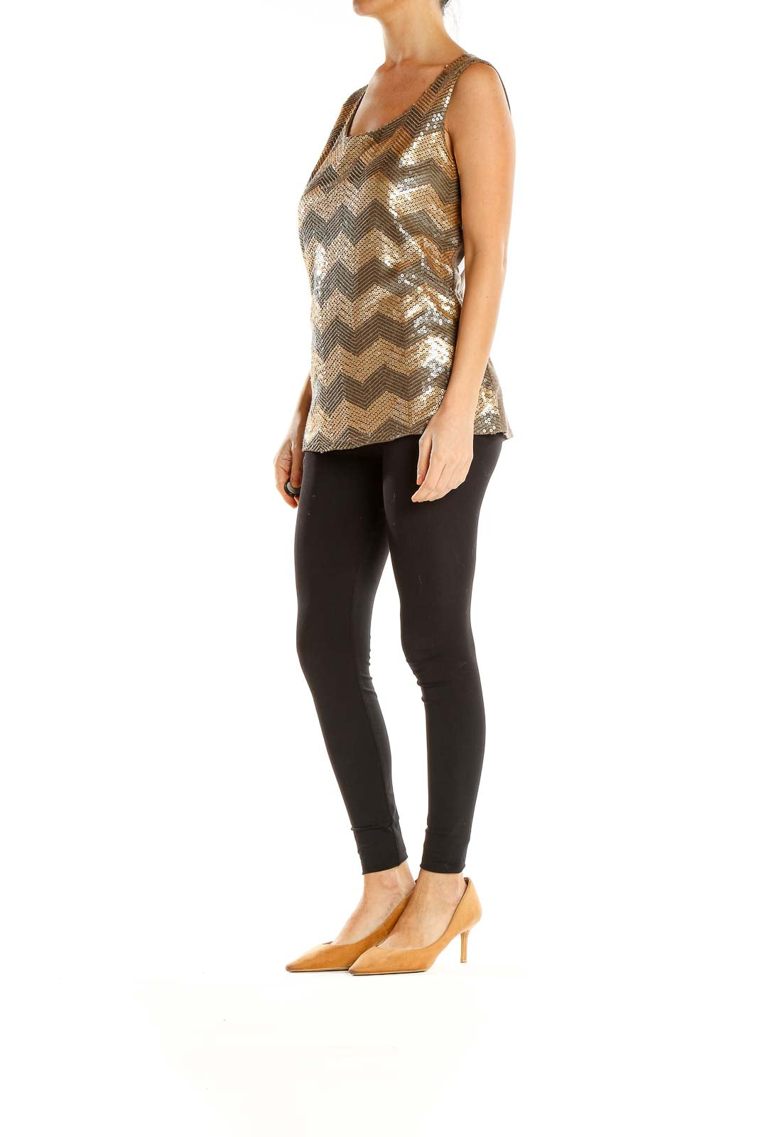 Beige Sequin Chevron Tank Top