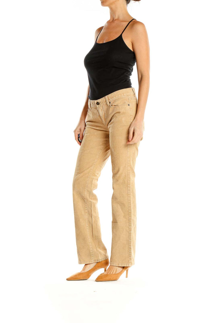 Beige Corduroy Textured Casual Trousers