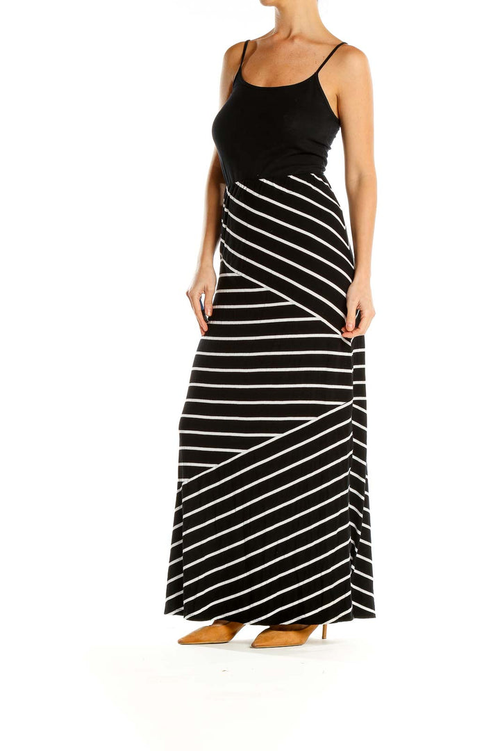 Black White Striped Classic Maxi Skirt