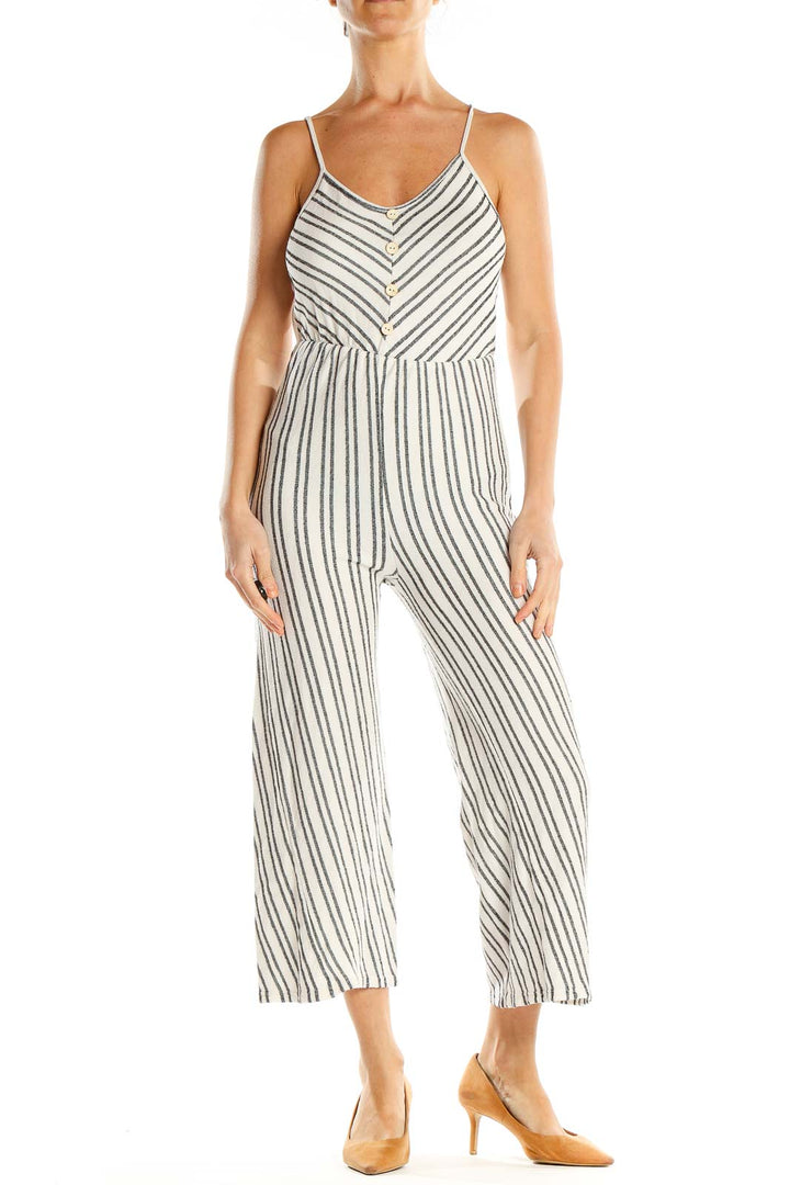 White Gray Striped Jumpsuit